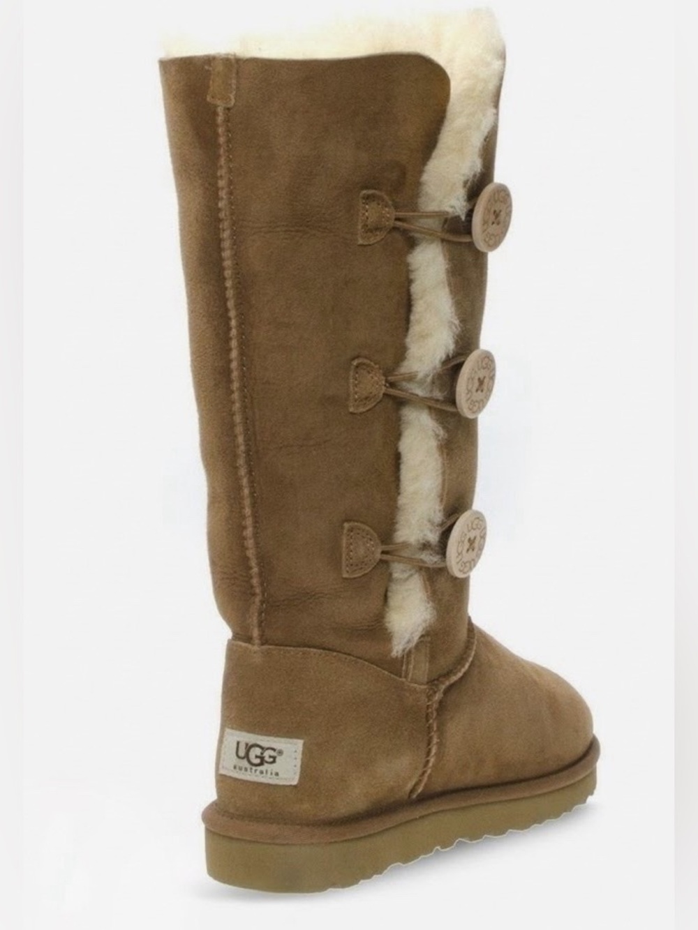 UGG Bailey Button Triplett Tall Mid-Calf Chestnut Suede Leather Boots